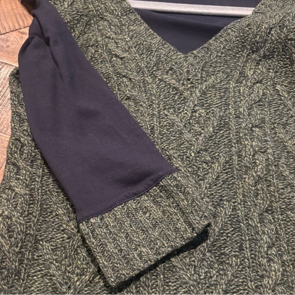 Pilcro and the Letterpress byAnthropology Green/Navy Cable Knit V-Neck Sweater - Picture 15 of 15